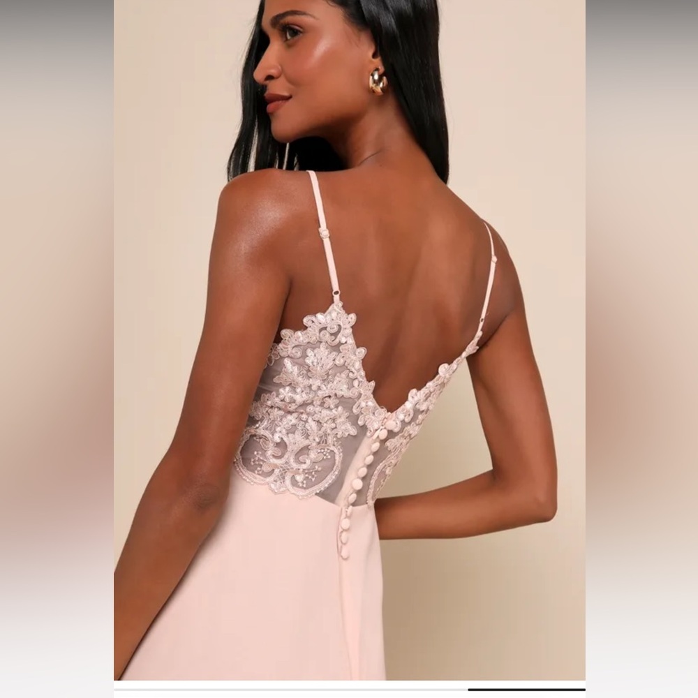 Romantic Ways Blush Pink Lace Button Back Maxi Dress